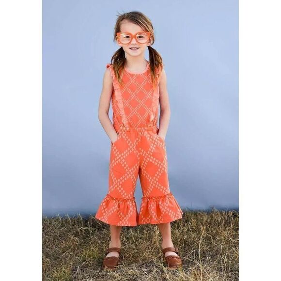 GIRLS MATILDA JANE Dream Chasers Day Of Fun Romper SIZE 4 Ruffle Orange - Picture 1 of 6